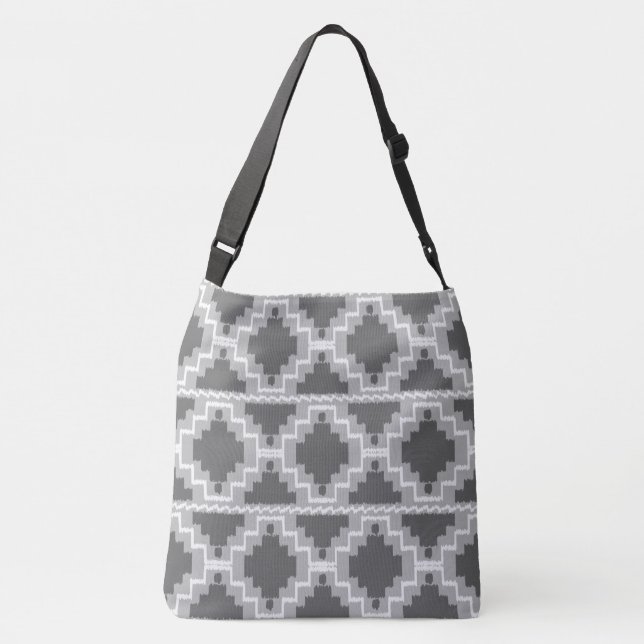 Ikat Aztec Tribal - Dark and light Grey / Grey Crossbody Bag (Back)