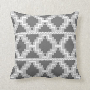 Ikat Aztec Tribal - Dark and light Grey / Grey Cushion