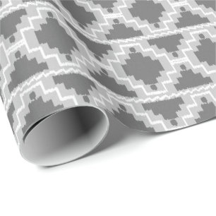 Ikat Aztec Tribal - Dark and light Grey / Grey Wrapping Paper