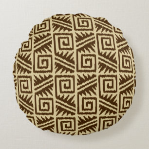 Ikat Aztec Tribal - Dark Brown and Tan Round Cushion