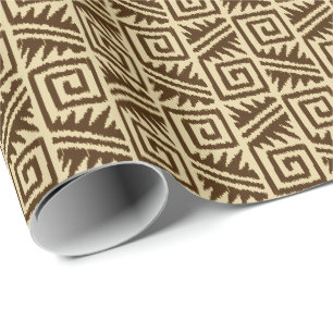 Ikat Aztec Tribal - Dark Brown and Tan Wrapping Paper