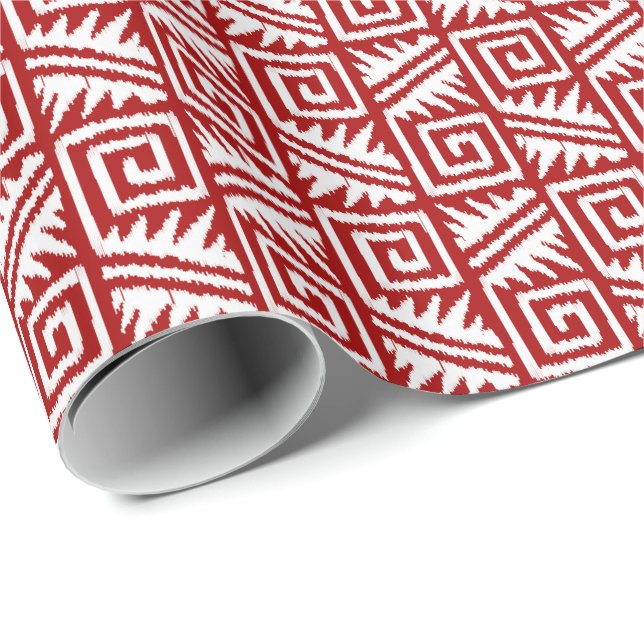 Ikat Aztec Tribal - Dark Red and White Wrapping Paper (Roll Corner)