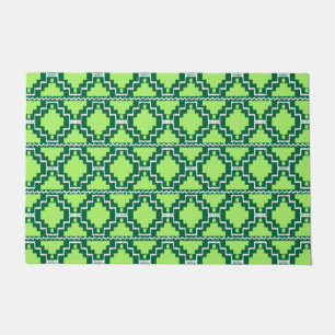Ikat Aztec Tribal Forest and Lime Green Doormat