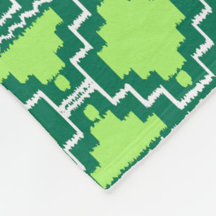 Ikat Aztec Tribal - Forest and Lime Green Fleece Blanket