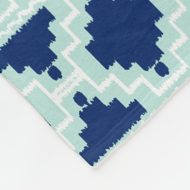 Ikat Aztec Tribal - Indigo and light blue Fleece Blanket (Corner)