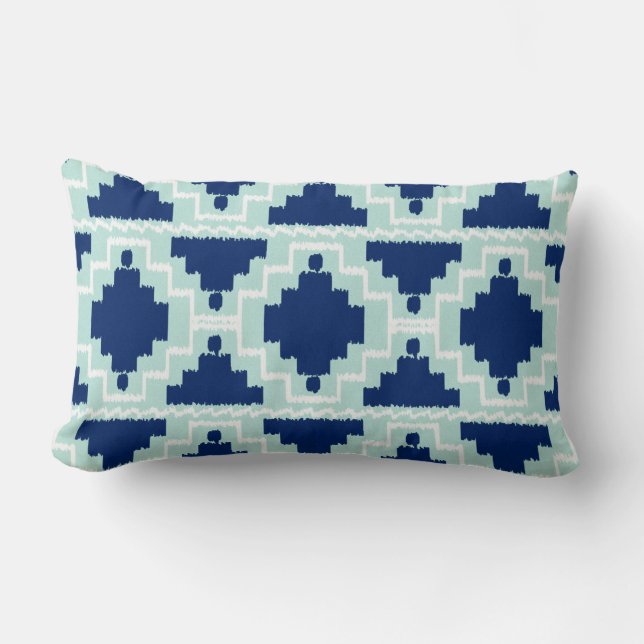 Ikat Aztec Tribal - Indigo and light blue Lumbar Cushion (Front)