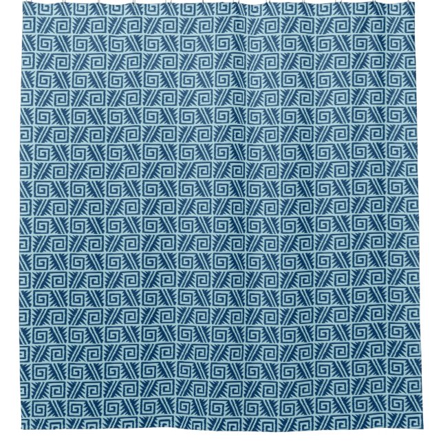 Ikat Aztec Tribal - Indigo and Light Blue Shower Curtain (Front)