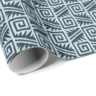 Ikat Aztec Tribal - Indigo and Light Blue Wrapping Paper
