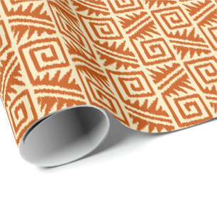 Ikat Aztec Tribal - Mandarin and Light Orange Wrapping Paper