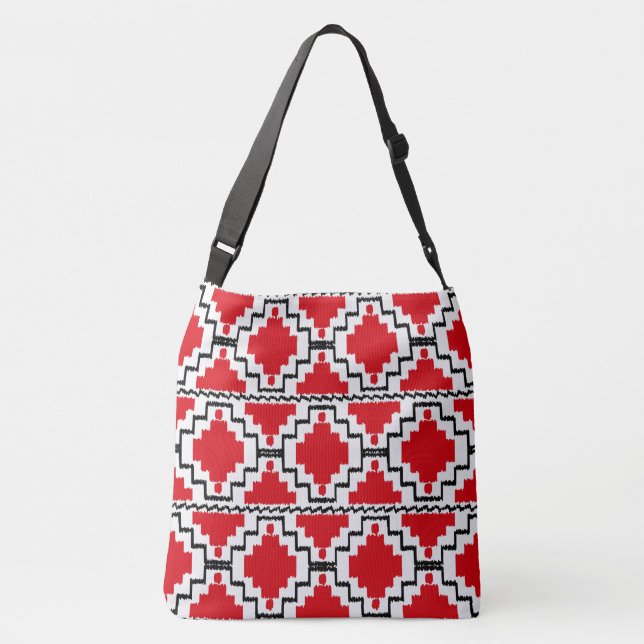 Ikat Aztec Tribal - Red, Black and White Crossbody Bag (Back)