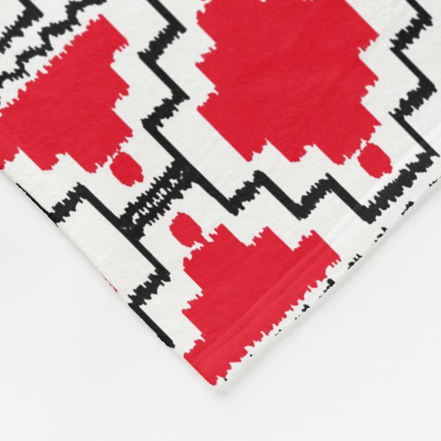 Ikat Aztec Tribal - Red, Black and White Fleece Blanket (Corner)