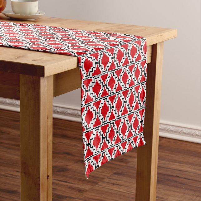 Ikat Aztec Tribal, Red, Black and White Short Table Runner (In Situ)