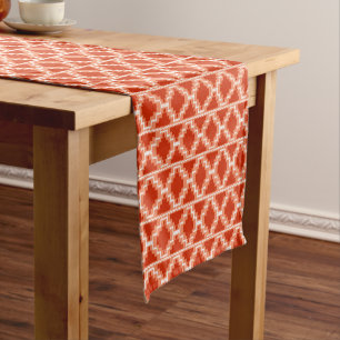 Ikat Aztec Tribal Rust, Orange and White Short Table Runner