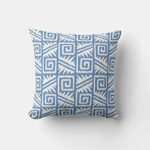 Ikat Aztec Tribal - Sky Blue and White Cushion