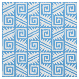 Ikat Aztec Tribal - Sky Blue and White Fabric