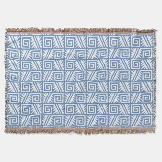 Ikat Aztec Tribal - Sky Blue and White Throw Blanket (Front)