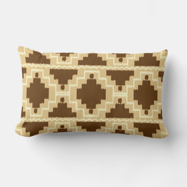 Ikat Aztec Tribal - Tan, brown and cream Lumbar Cushion (Front)