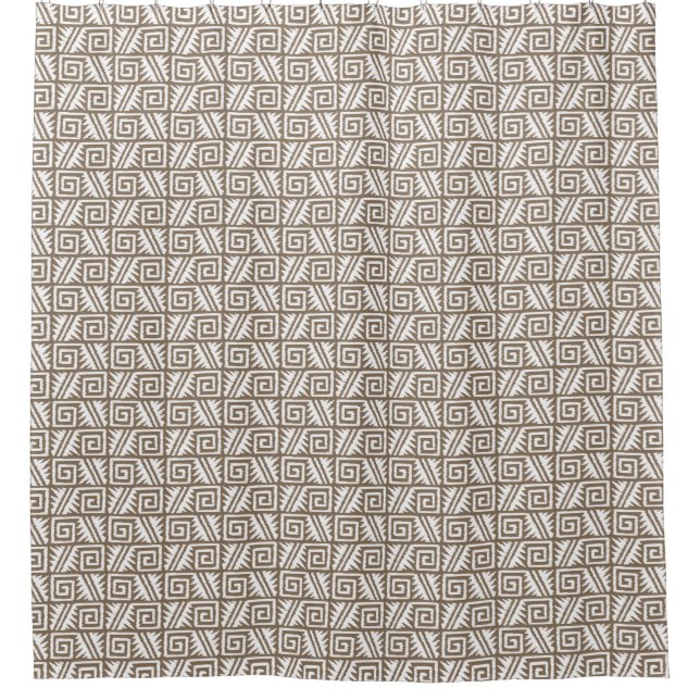 Ikat Aztec Tribal - Taupe Tan and White Shower Curtain (Front)