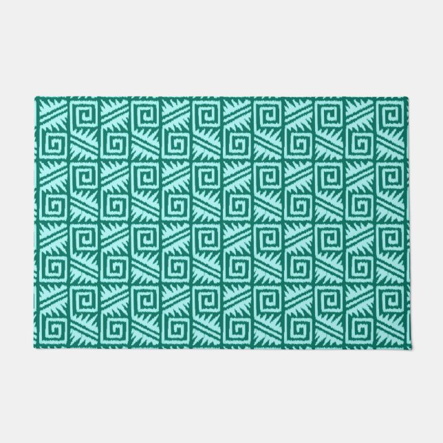 Ikat Aztec Tribal - Turquoise and Aqua Doormat (Front)