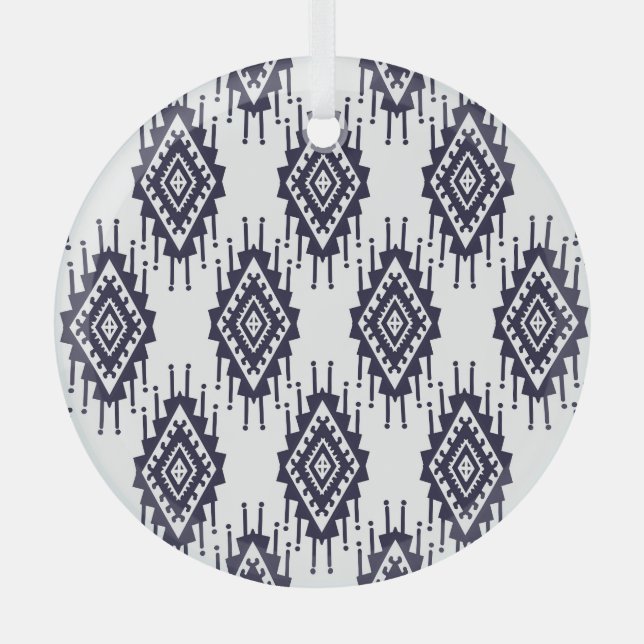 Ikat Boho Aztec Textile Motif Glass Tree Decoration (Front)