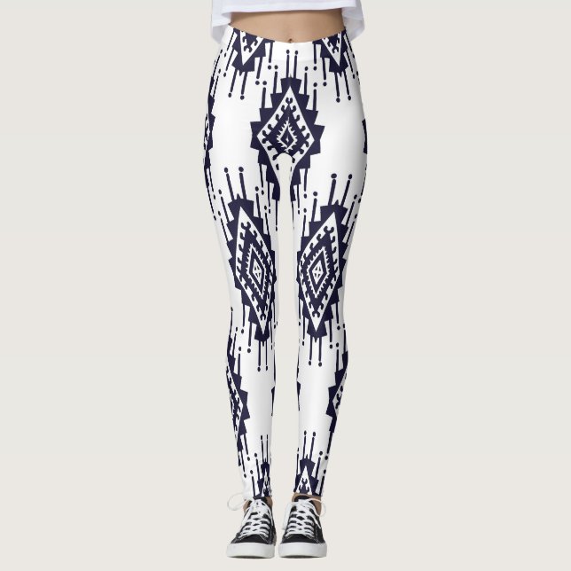 Ikat Boho Aztec Textile Motif Leggings (Front)