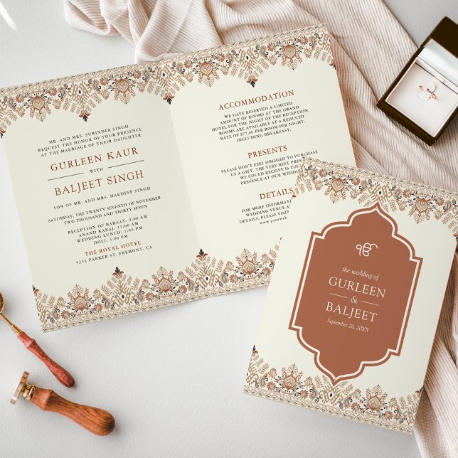 Ikat Border All in One Anand Karaj Sikh Wedding Invitation (Creator Uploaded)