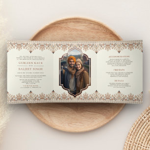 Ikat Border All in One Anand Karaj Sikh Wedding Tri-Fold Invitation