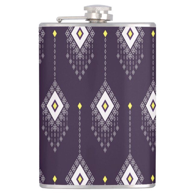 Ikat Chandelier Pattern: Vintage Textile Design Hip Flask (Front)