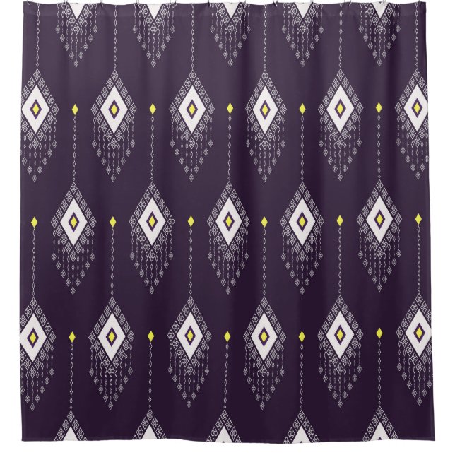 Ikat Chandelier Pattern: Vintage Textile Design Shower Curtain (Front)