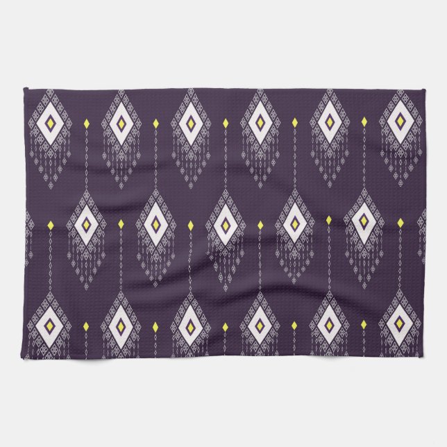 Ikat Chandelier Pattern: Vintage Textile Design Tea Towel (Horizontal)