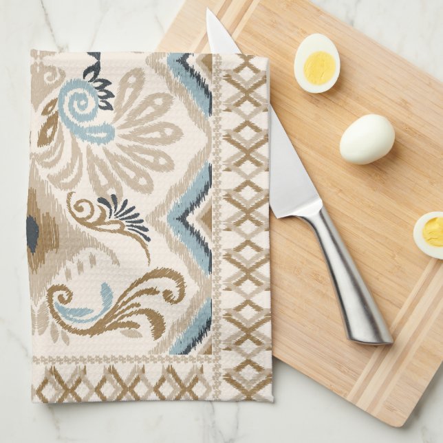Ikat Chevron Paisley  Tea Towel (Quarter Fold)