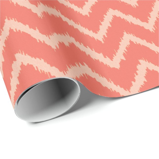Ikat Chevron Pattern - Coral orange and peach Wrapping Paper (Roll Corner)