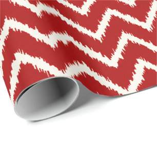 Ikat Chevron Pattern - Deep red and white Wrapping Paper