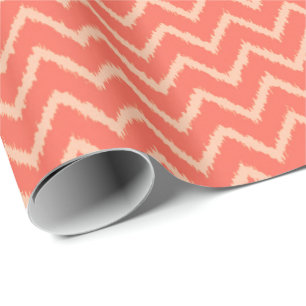 Ikat Chevron Pattern in Coral orange and peach Wrapping Paper