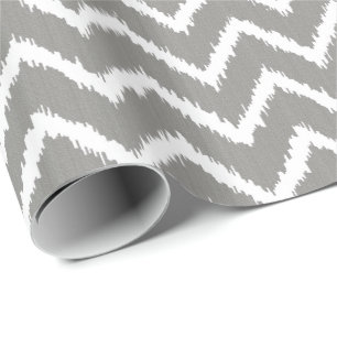 Ikat Chevron Pattern - Silver grey / grey & white Wrapping Paper