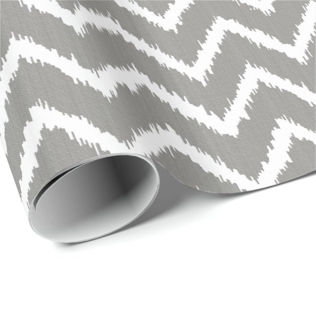 Ikat Chevron Pattern - Silver grey / grey & white Wrapping Paper (Roll Corner)