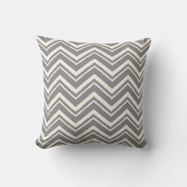 Ikat Chevron Striped Pattern in Grey Cushion (Front)