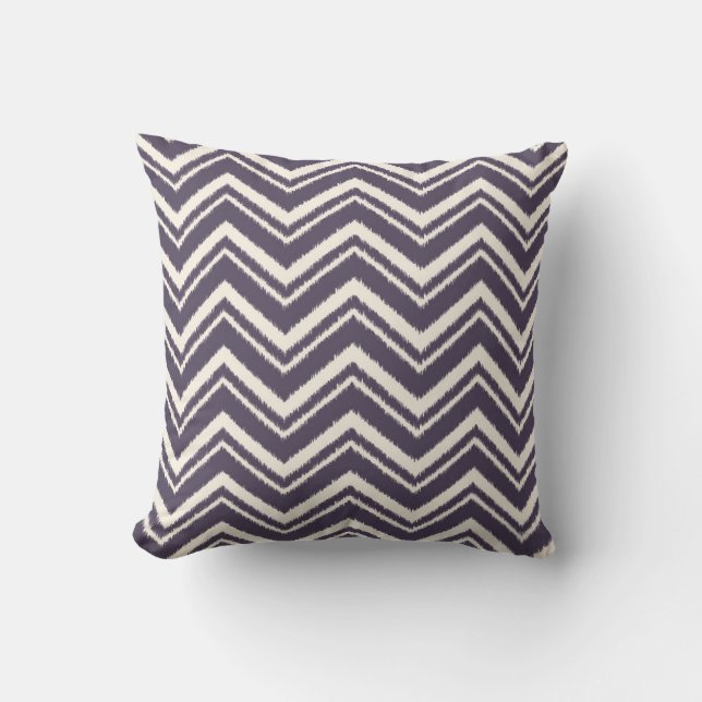 Ikat Chevron Striped Pattern in Plum Cushion (Front)