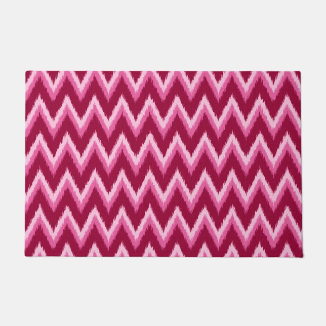Ikat Chevron Stripes - Burgundy, Rose and Pink Doormat (Front)