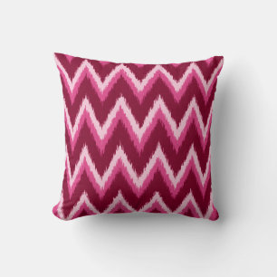Ikat Chevron Stripes - Burqundy, Rose and Pink Cushion