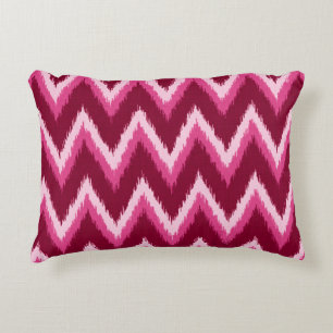 Ikat Chevron Stripes - Burqundy, Rose and Pink Decorative Cushion