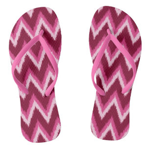 Ikat Chevron Stripes - Burqundy, Rose and Pink Flip Flops