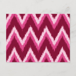Ikat Chevron Stripes - Burqundy, Rose and Pink Postcard
