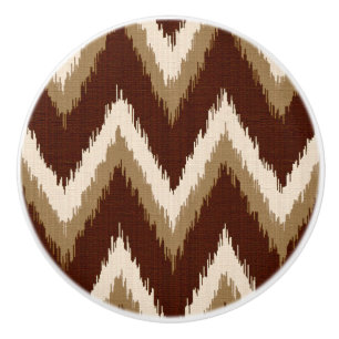 Ikat Chevron Stripes - Chocolate Brown & Beige Ceramic Knob