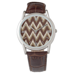 Ikat Chevron Stripes - Chocolate Brown & Beige Watch
