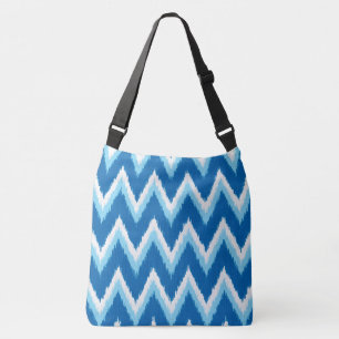 Ikat Chevron Stripes - Cobalt, Sky Blue and White Crossbody Bag
