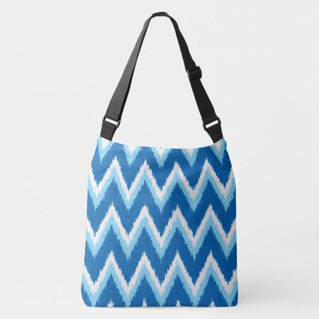 Ikat Chevron Stripes - Cobalt, Sky Blue and White Crossbody Bag (Front)