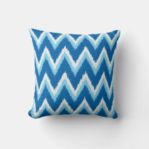 Ikat Chevron Stripes - Cobalt, Sky Blue and White Cushion