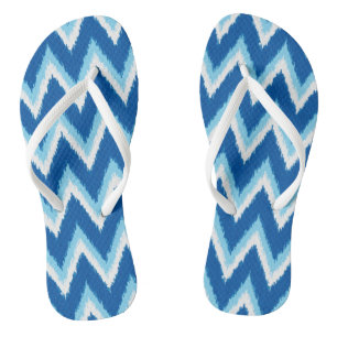 Ikat Chevron Stripes - Cobalt, Sky Blue and White Flip Flops