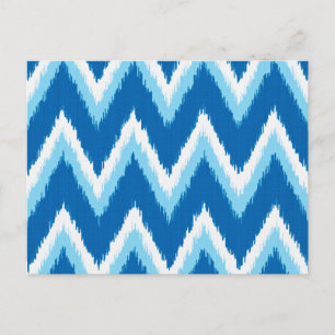 Ikat Chevron Stripes - Cobalt, Sky Blue and White Postcard